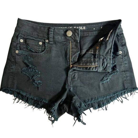 American Eagle hi rise festival Jean shorts black size 6 - Picture 1 of 12